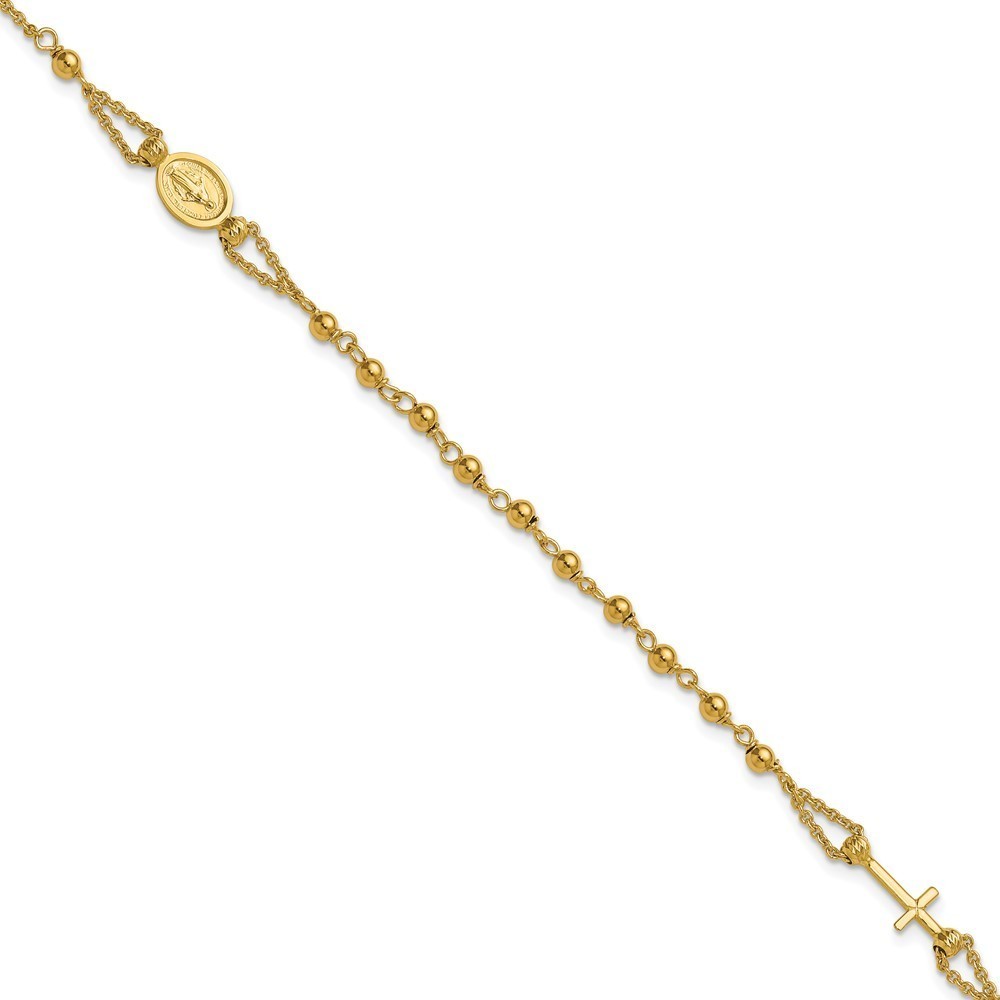 14k Yellow Gold  Diamond-cut / Beaded Religious Rosary Style Bracelet